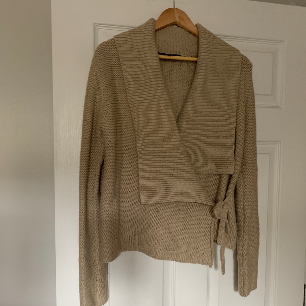 French Connection shawl collar oatmeal wrap sweater